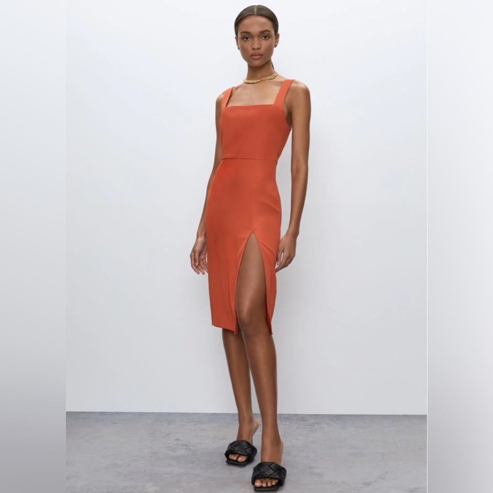 Aritzia Babaton 90’s Slit MIDI Dress Sleeveless Square Neckline